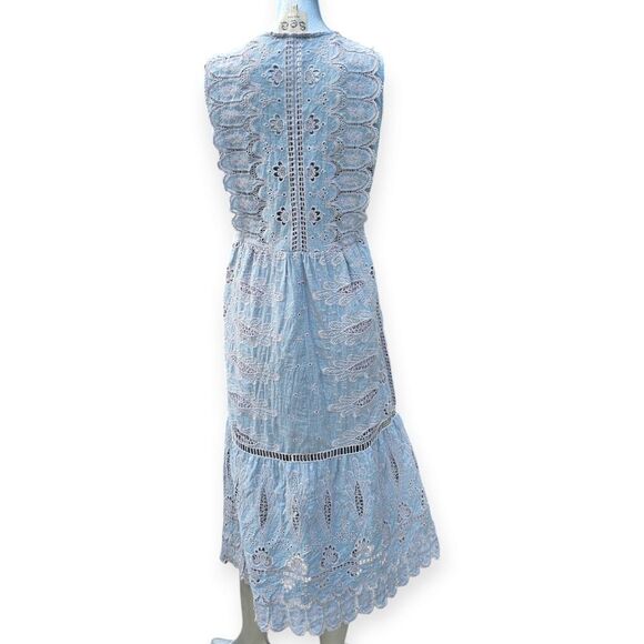 Sea New York Embroidered Sleeveless Midi Dress Pale Blue Grey Size 2 - Picture 8 of 16